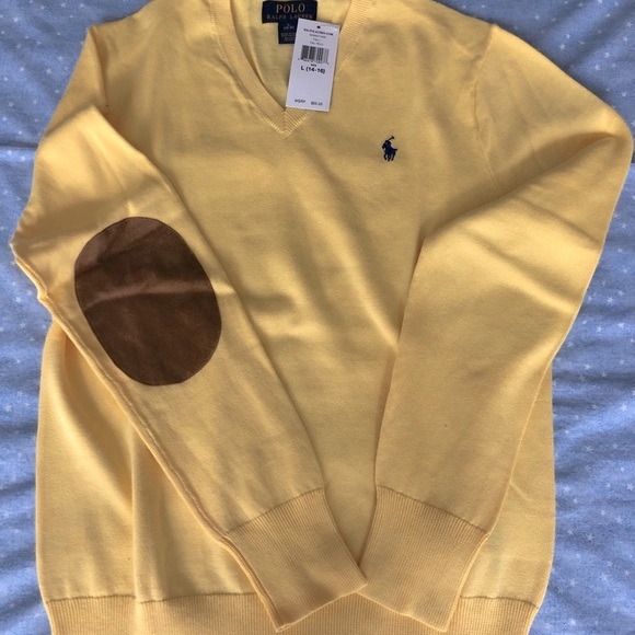 Ralph Lauren Other - Ralph Lauren Yellow V-neck , suede patched elbows